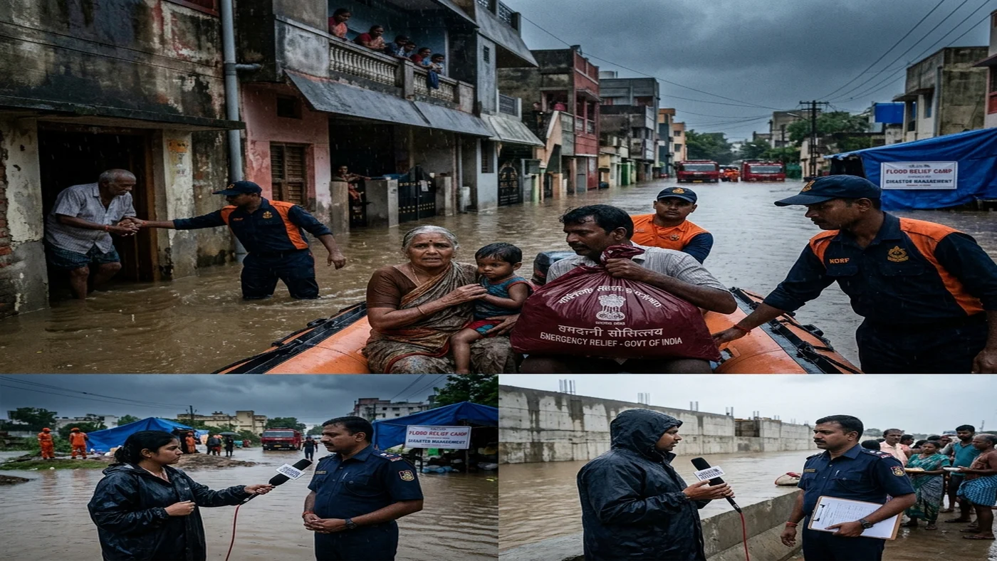Waterlogged streets and disaster management visual