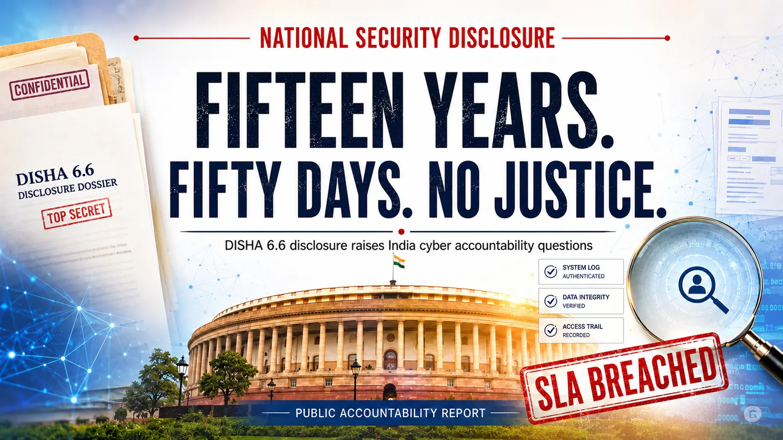 DISHA 6.6 national security disclosure visual reading Fifteen Years, Fifty Days, No Justice